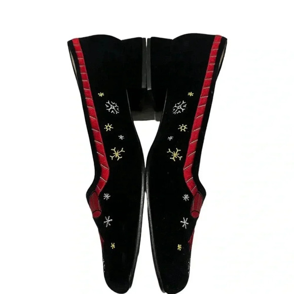 Vintage NINA 80's Black velvet embroidered holiday novelty flats - Picture 4 of 4